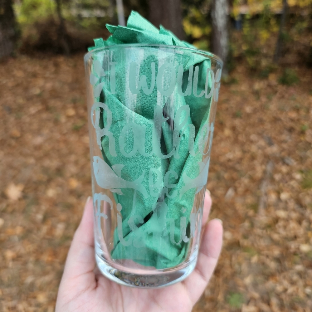 Handmade Beautiful Beacons I'd Rather Be Fishing Pint Glass